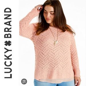 Lucky Brand cotton/mohair chevron sweater in beige pink with chiffon lining